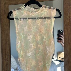 Free People Sheer Lace Top - Cream and Green